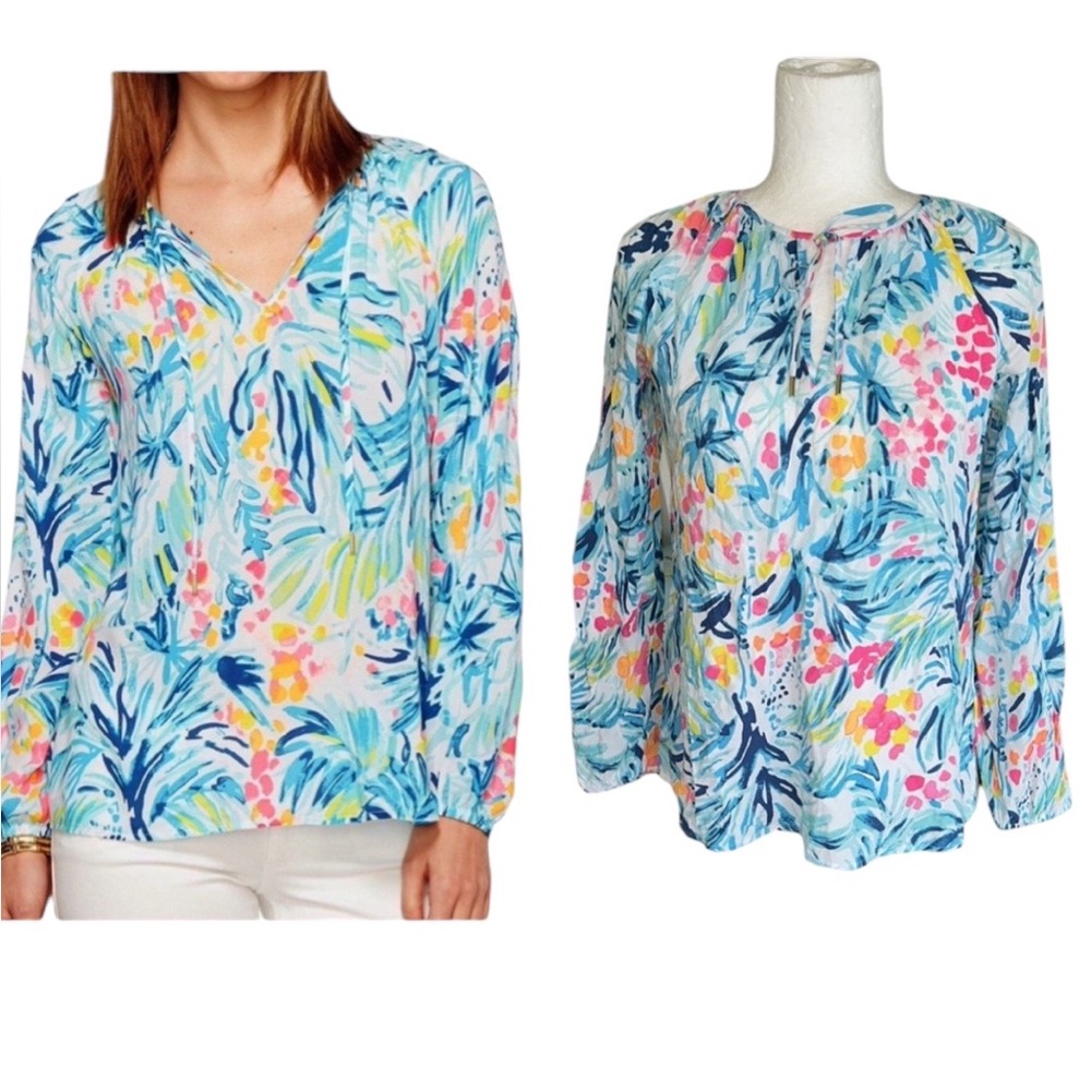 Lilly Pulitzer Willa Tie Neck Blouse in Serene Blue - XS